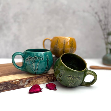 Handmade Ceramic Coffee Cup Floral Design Coffee Mug Print 150ml