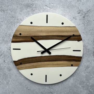 Wall clock handmade in wood and resin "Milk river" 40 cm, wooden epoxy resin clock, handmade wall clock