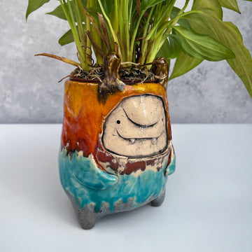Handmade ceramic decor vase troll handmade home gift, hollow vase funny gift housewarming handmade gift house decoration cute birthday gift