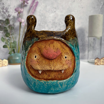 Handmade ceramic decor vase troll handmade home gift, hollow vase funny gift housewarming handmade gift house decoration cute birthday gift