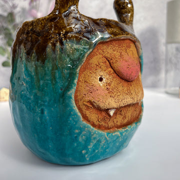 Handmade ceramic decor vase troll handmade home gift, hollow vase funny gift housewarming handmade gift house decoration cute birthday gift