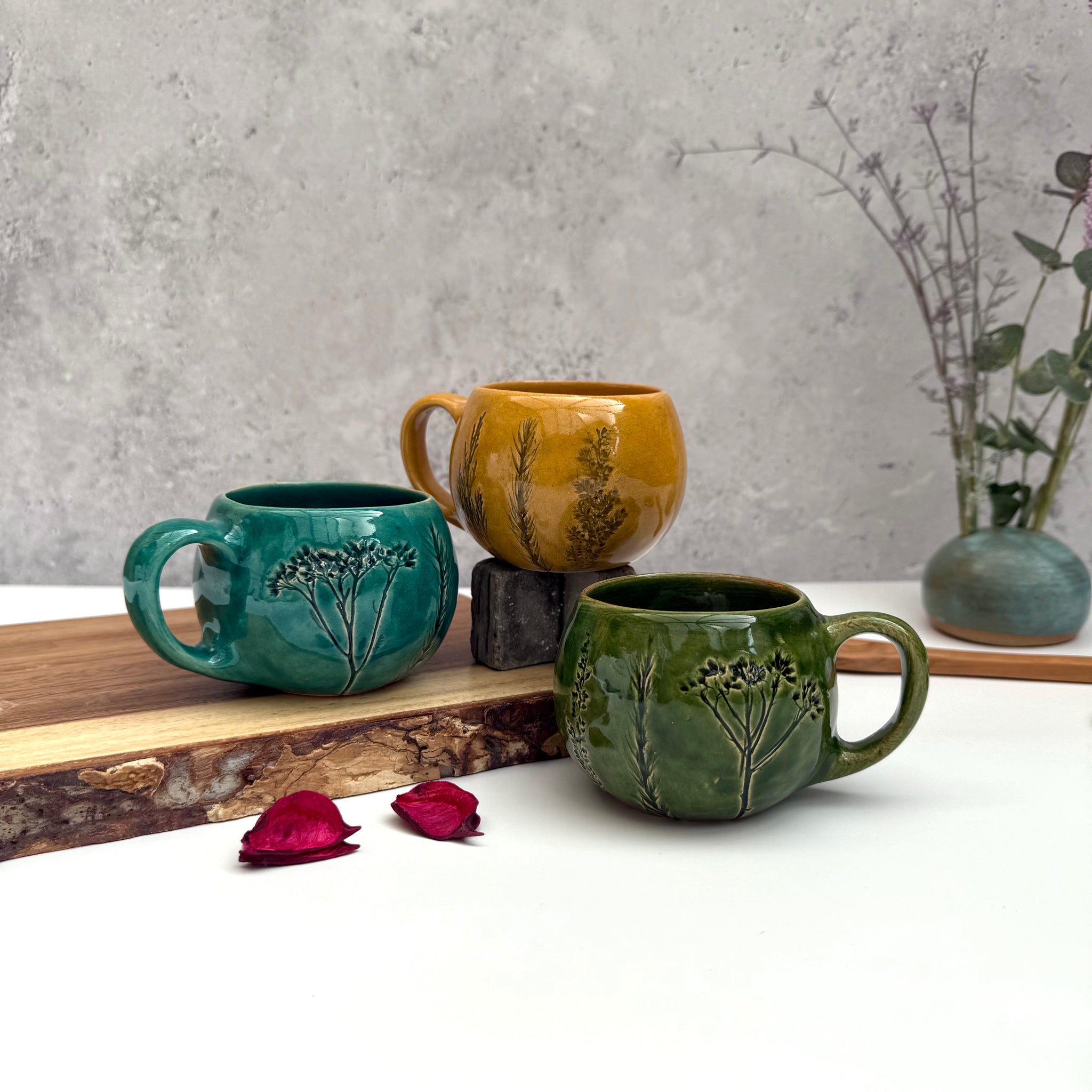 Handmade Ceramic Coffee Cup Floral Design Coffee Mug Print 150ml