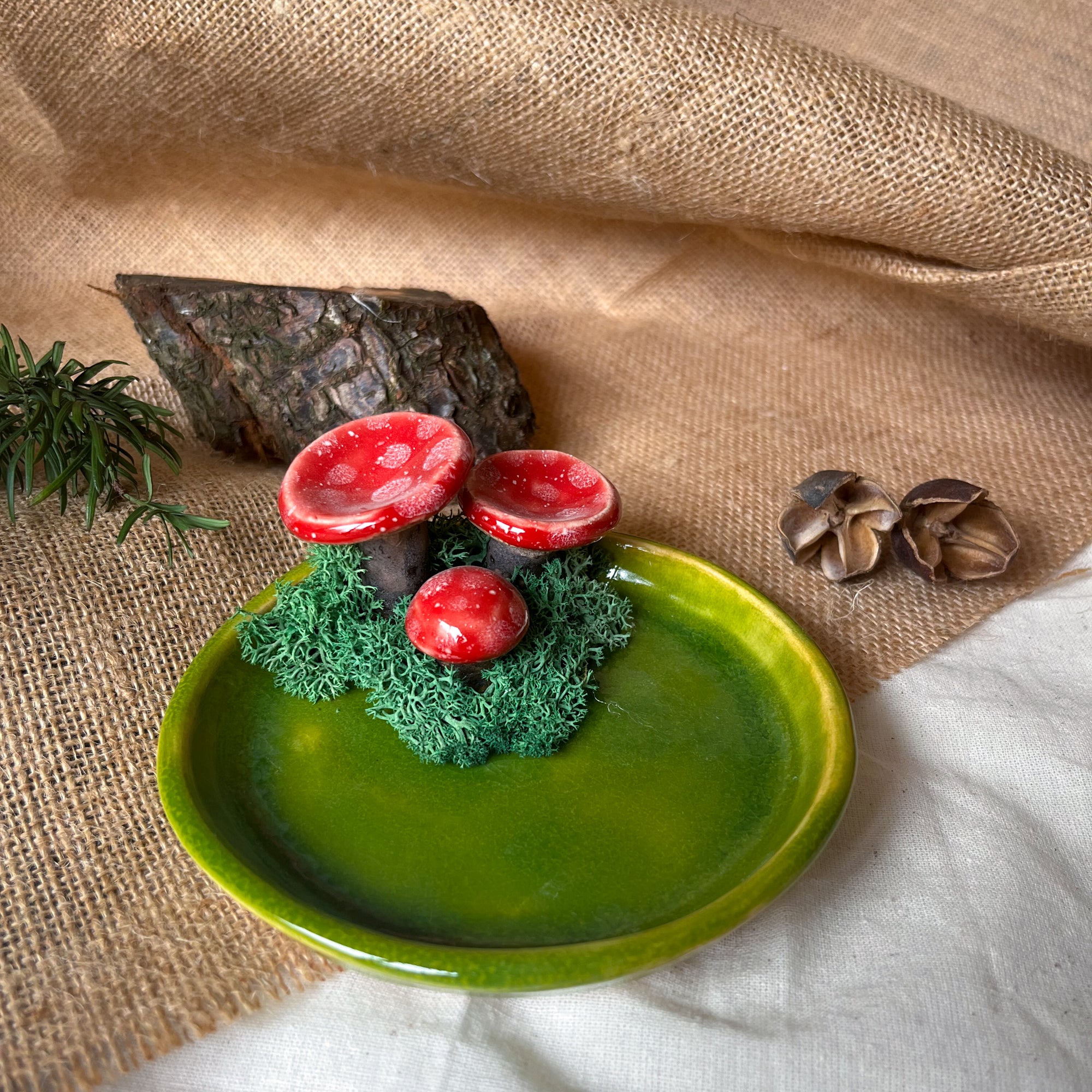 Saucer with fly agaric jewellery holder, jewellery stand, jewellery organiser, ring holder, ceramic jewellery holder, handmade ceramics