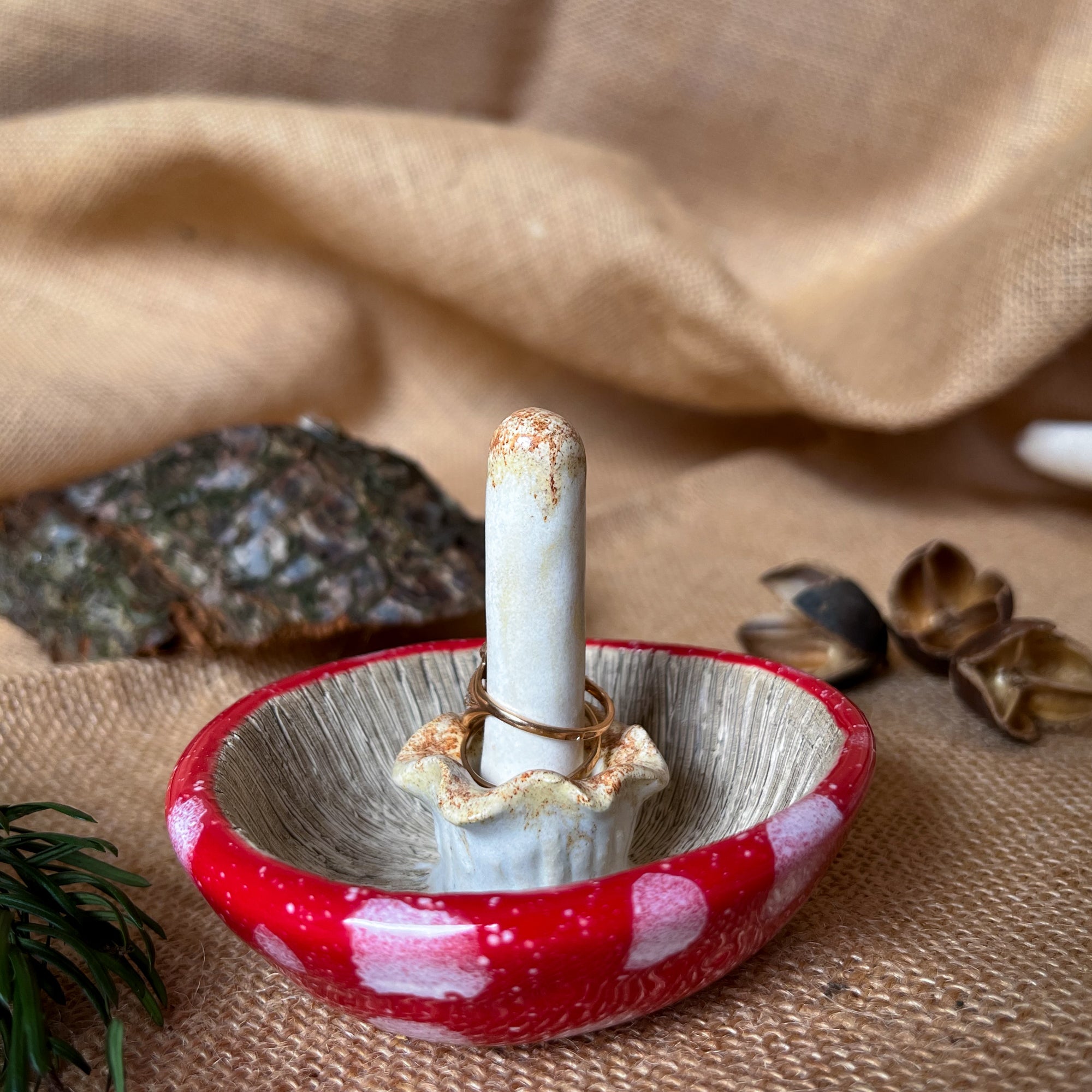 Fly agaric ring holder, jewellery stand, jewelry organiser, jewellery holder, ceramic jewellery holder, handmade ceramic