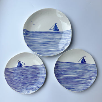 Sea print ceramic handmade plate set, serving handmade plate set, ceramic plate set