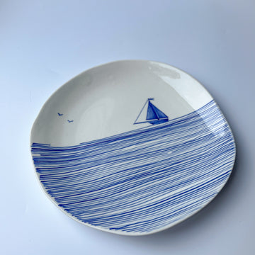 Sea print ceramic handmade plate set, serving handmade plate set, ceramic plate set