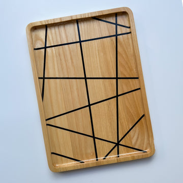 Wooden epoxy resin handmade tray with black lines, epoxy resin decorative trays, gift for home