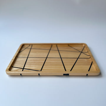 Wooden epoxy resin handmade tray with black lines, epoxy resin decorative trays, gift for home