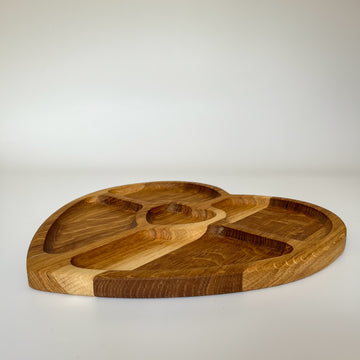 Heart wooden sectional platter, wine plate, platter for cheese nuts and snacks, partitioned board, tea and biscuits boards